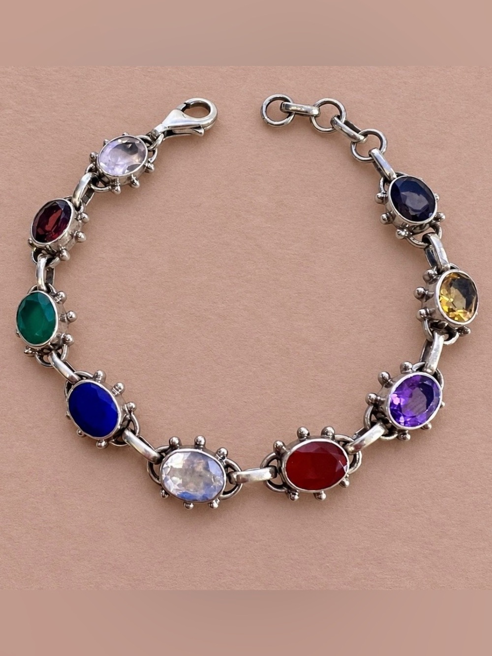 Nicky Butler Sterling Silver 925 Multi gemstone Station Bracelet NB
